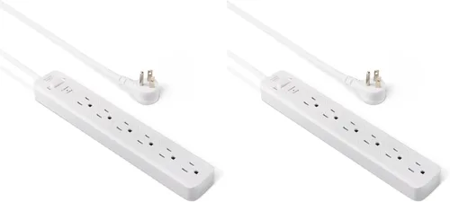 Vista 11 de Amazon Basics Regleta de protección contra sobretensiones con 6 tomas, 2 puertos USB, 1000 julios, cable de 6 pies de longitud, color negro