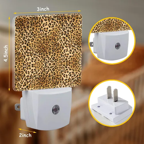 Vista 2 de Luz nocturna con enchufe, lámpara de luz nocturna de piel de leopardo, sensor automático, eficiencia energética, luces del atardecer al amanecer