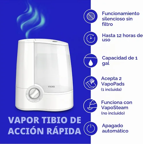 Vista 3 de Humidificador Vicks, de rocío cálido con apagado automático., V745A/V745-JUV, gris, 1, 1