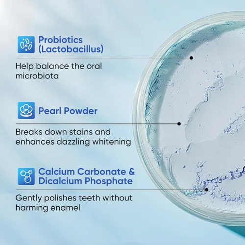 Vista 6 de BodyAccel Polvo blanqueador de dientes, polvo de perlas probióticas, pasta de dientes sin flúor para eliminación de manchas de café, té y vino