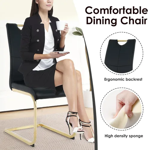Vista 7 de yeag Juego de Sillas de Comedor Modernas de 2 Unidades, Sillas de Cocina y de Sala de Estar con Respaldo Alto, con Patas de Metal Cromado Dorado