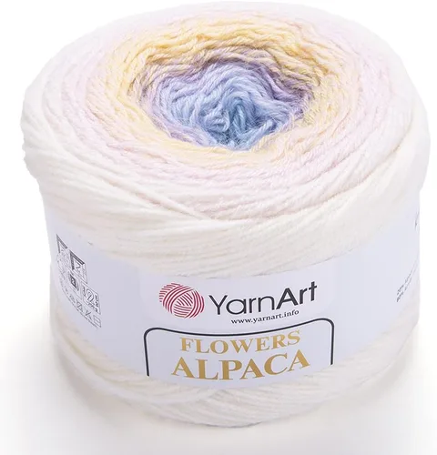 Vista 14 de Yarn Art YarnArt Flowers Alpaca 20% alpaca, 80% acrílico, peso 8.82 onzas, longitud 1028 yardas, hilo de invierno multicolor de ganchillo arco iris