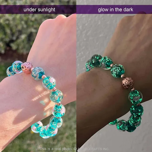 Vista 6 de ARTSY Crafts - Pulsera de cuentas de luciérnaga que brillan en la oscuridad, color azul océano luminoso, cuentas de cristal de Murano, joyería