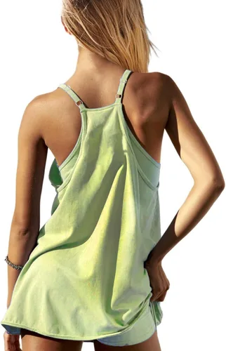 Vista 2 de Enterizo de entrenamiento para mujer con pantalones cortos debajo, sin mangas, tirantes delgados, trajes atléticos, trajes casuales de vacaciones