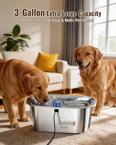 Vista 3 de PETNF Fuente de agua de acero inoxidable de 3 galones para perros grandes, dispensador de tazón de agua para perros con 2 filtros, ventana de agua