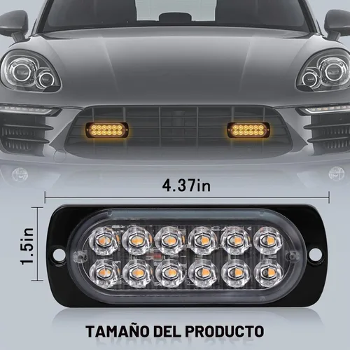 Vista 3 de SEISSO Paquete de 4 luces estroboscópicas ámbar de 12 LED para vehículos y camiones, kit de luces estroboscópicas de emergencia, 12V -24V, luces