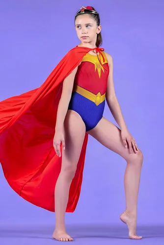 Vista 3 de Destira Super Hero Gymnastics Leotard for Girls, Red Yellow & Blue