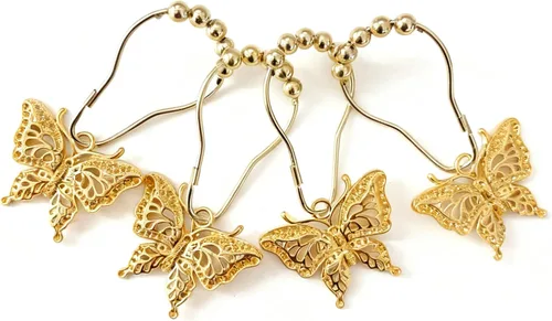 Vista 2 de Juego de 12 ganchos decorativos de mariposa para cortina de ducha, diseño de insectos para jardín, naturaleza, estilo insecto, anillos para cortina