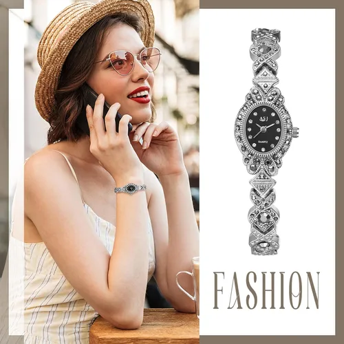 Vista 5 de Avaner Relojes de pulsera de plata para mujer diamantes de imitación analógicos de cuarzo ovalado reloj de pulsera brillante