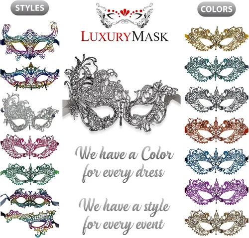Vista 6 de Lace Masquerade Mask for Women - Venetian Party, Prom, Mardi Gras, Halloween