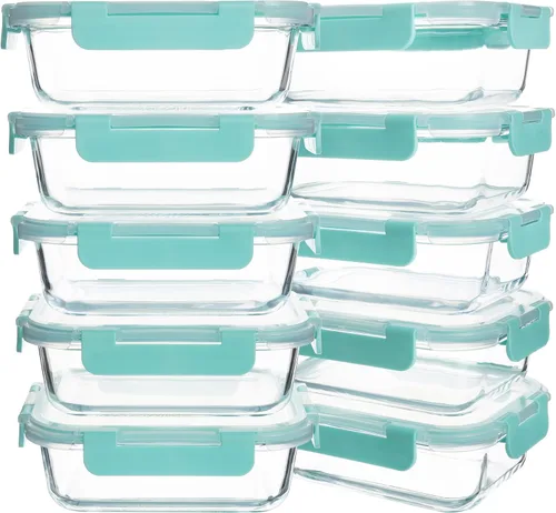 Vista 9 de Paquete de 10 recipientes de vidrio de 22 onzas para preparación de comidas, recipientes de almacenamiento de alimentos con tapas