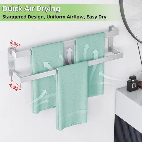 Vista 3 de Toallero doble, toallero de 24 pulgadas para baño montado en la pared, toallero de acero inoxidable, toallero doble para toallero para pared