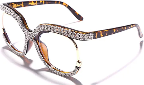 Vista 5 de Elegantes lentes de luz azul de ojo de gato para mujer, lentes de lectura de diseño de diamantes de imitación Beige