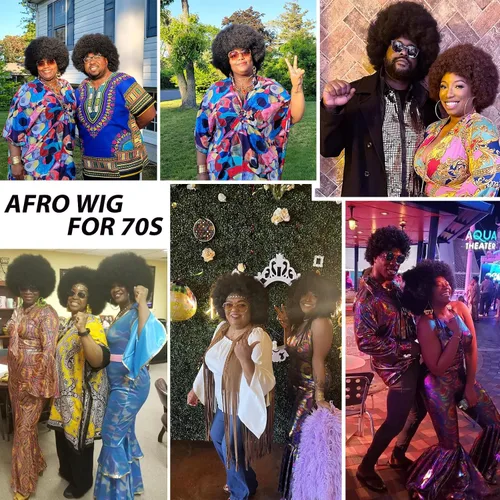 Vista 6 de G&T Wig Pelucas rizadas afro de los años 70 para mujeres negras, sin pegamento y suaves pelucas afro negras grandes, con volumen y suaves de aspecto
