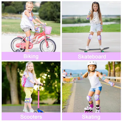 Vista 7 de FIODAY Rodilleras para Niños Rodilleras y Coderas Muñequeras Conjunto de Equipo Protector Ajustable para Niñas Niños Patinaje en Línea Ciclismo