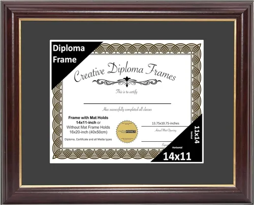 Vista 73 de Creative Picture Frames Marco para Diploma de Caoba con Borde Dorado de 12x16 pulgadas con Vidrio y Paspartú Negro y Colgadores de Pared Instalados