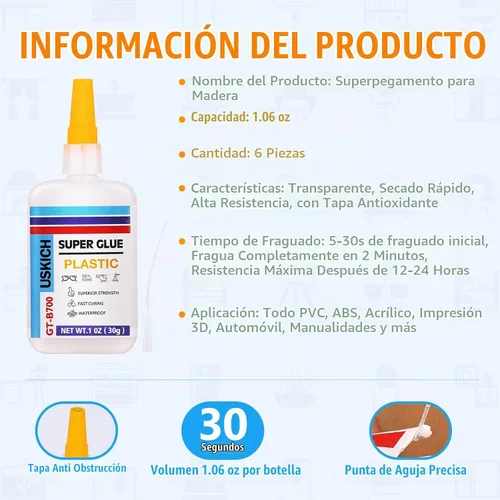 Vista 7 de Super pegamento para plástico con tapa antiobstrucción. 6 x 1 fl oz, pegamento de plástico adhesivo CA para modelo y miniatura, adecuado para PLA