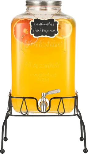 Vista 8 de Dispensadores de bebidas de vidrio de 2 galones, dispensador de agua de vidrio grande, grifo y tapa a prueba de fugas de acero inoxidable