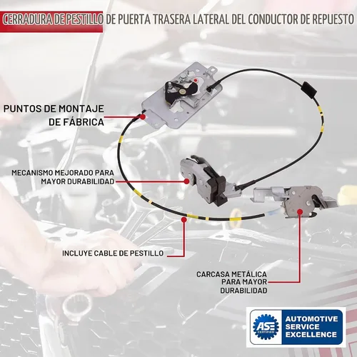Vista 4 de Pestillo de bloqueo de la puerta trasera del lado del conductor izquierdo con cable compatible con Ford F-150 2004, 2005, 2006, 2007, 2008