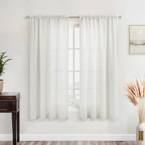 Vista 158 de KOUFALL Juego de 2 cortinas de puerta francesa, cortinas de lino para puerta/ventana, cortina transparente boho para cristal lateral delantero