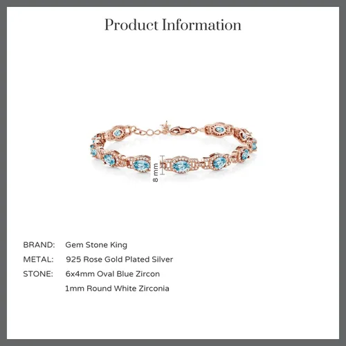Vista 48 de Gem Stone King 18K Rose Gold Plated Silver Oval Gemstone Birthstone Tennis Bracelet For Women Oval 6X4MM 7 Inch With 1 Inch Extender Fine