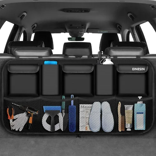 Vista 7 de Einesin Organizador de automóvil, organizadores de auto y almacenamiento con 9 bolsillos, organizador de maletero SUV para SUV, MPV/camión