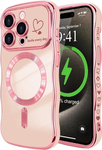Vista 16 de LCHULLE - Funda magnética para iPhone 13 para mujeres y niñas, con forma ondulada, color azul bebé [Compatible with MagSafe] Cute Curly Wave, Love