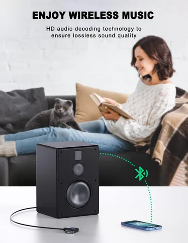 Vista 4 de COMSOON Adaptador AUX Bluetooth para automóvil, receptor Bluetooth con reducción de ruido para música/llamadas manos libres, receptor de audio