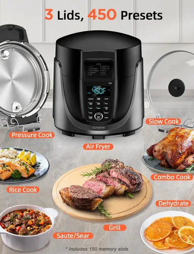 Vista 2 de Nuwave Duet Olla a Presión Eléctrica y Freidora de Aire Combo, 450 EN 1 Olla de Cocción Lenta y Parrilla con Sonda de Temperatura Digital Integrada