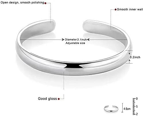 Vista 2 de Brazalete rígido de plata de ley 925 sólida para mujer, pulsera de apertura ajustable, joyería, regalo de cumpleaños
