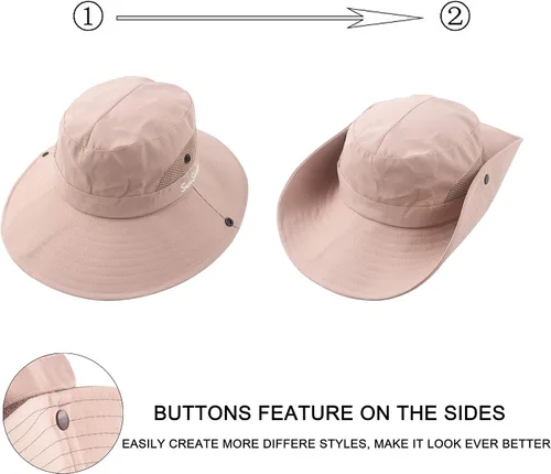 Vista 3 de Sombrero de sol para mujer con protección UV, malla plegable, ala ancha, sombrero de pesca para playa