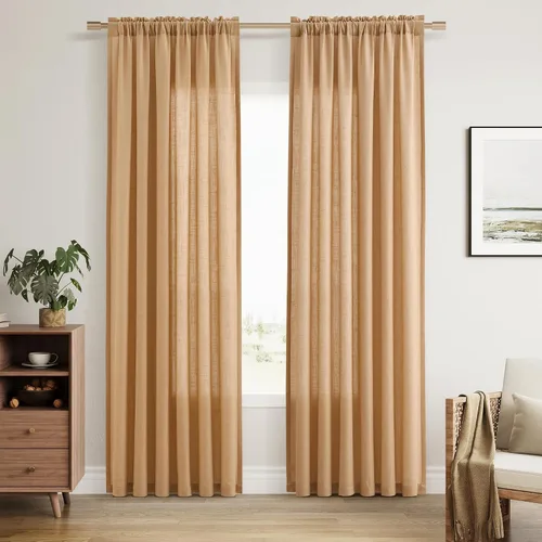 Vista 128 de Cortinas de lino verde aguamarina de 84 pulgadas de largo, juego de 2 paneles semitransparentes con bolsillo para barra para comedor, decoración