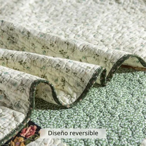 Vista 4 de YAYIDAY Edredón tamaño Queen, juego de colcha acolchada de retazos - 100% algodón reversible transpirable, estampado geométrico verde tierra