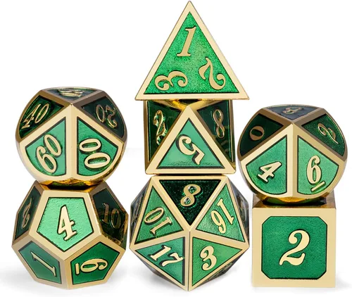 Vista 41 de DNDND - Dados de diseño antiguo, 7 dados de metal de latón con caja de metal para juegos de mesa como Dungeons and Dragons