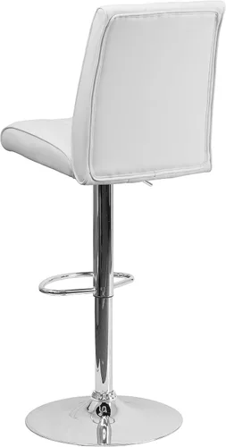 Vista 5 de Flash Furniture Charles - Taburete de bar de vinilo blanco contemporáneo de altura ajustable con respaldo de panel de puntada vertical y base cromada
