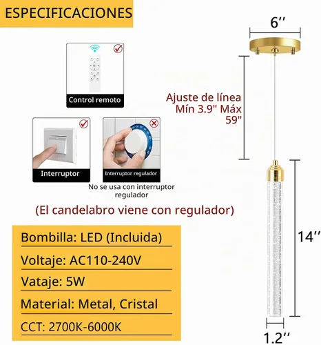 Vista 2 de Candelabros de cristal modernos de 1 luz LED regulable Iluminación colgante para isla de cocina, comedor, pasillo