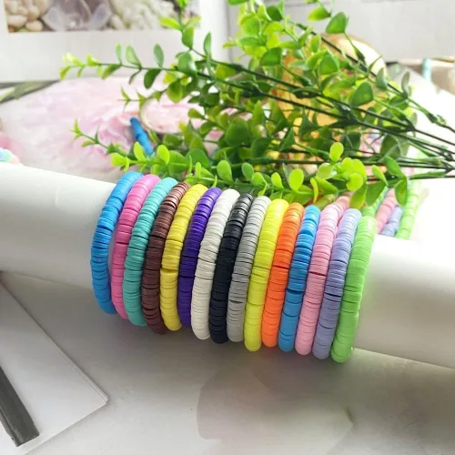 Vista 4 de 5000 cuentas de arcilla gris oscuro de arcilla polimérica Heishi cuentas espaciadoras planas redondas para pulseras, aretes, collares, manualidades