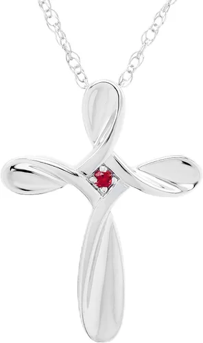 Vista 7 de Boston Bay Diamonds Sterling Silver Infinity Birthstone Cross Necklace 01 de enero - Granate genuino