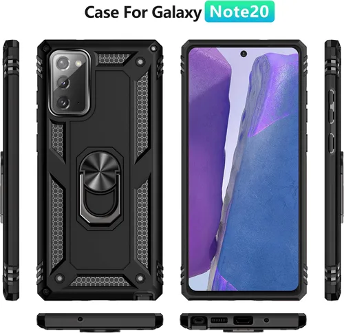 Vista 4 de Funda para Samsung Galaxy Note 20, Note20 5G con protectores de pantalla HD, soporte de anillo de metal de grado militar Androgate con soporte de 15