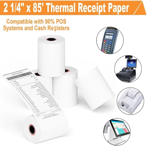 Vista 2 de Coopaty Papel térmico de 2 1/4" x 85', papel térmico para caja registradora POS (10 rollos)
