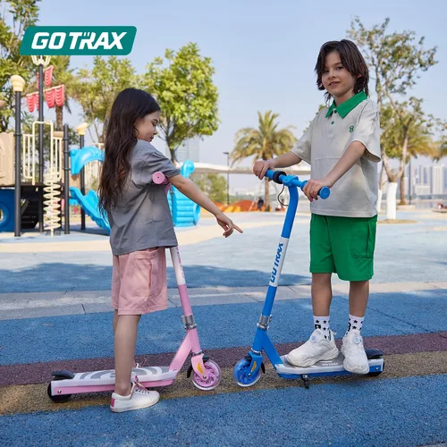 Vista 5 de Gotrax Scooter eléctrico para niños de 4 a 7 años, máximo 3 millas y 6 mph, control de pulgar Mentaazul