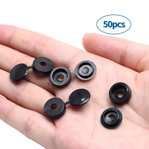 Vista 3 de Tapones de rosca negros con tapas abatibles, cubiertas con bisagras para tornillos Phillips, paquete de cubierta impermeable para orificios