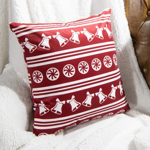 Vista 5 de BEDSUM Funda de almohada cuadrada decorativa suave de terciopelo, funda de cojín con patrón de cascabeles rojos y blancos, para decoración