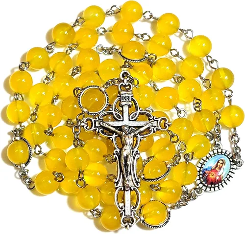 Vista 7 de Rosario Cuentas Chaplet Rojo Verde Ágata Natural Rosería Regalos Católicos
