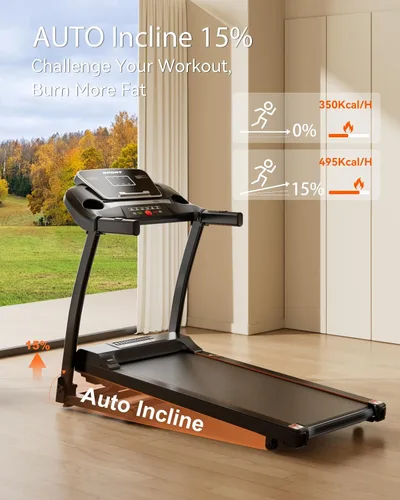Vista 2 de LIJIUJIA Treadmills for Home, Folding Treadmill with 15% Auto Incline, 3.0HP Walking Pad Treadmill, 300 lbs Capacity, Max Speed 6.2 MPH, Bluetooth