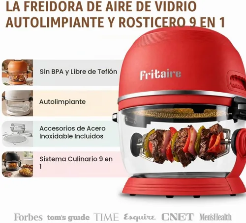 Vista 2 de Fritaire Freidora de aire de vidrio no tóxica, 9 en 1 Pro, asador Negro