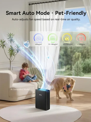 Vista 5 de Afloia Purificador de aire para el hogar, habitación grande, dormitorio, hasta 2000 pies cuadrados con monitor de calidad del aire PM2.5, modo