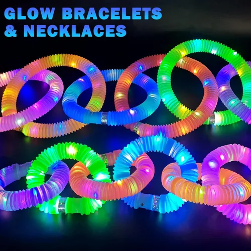 Vista 3 de Varillas incandescentes esenciales de campamento para niños pequeños de 6 a 96 piezas, juguetes de tubo pop con luz para niños, regalo de 4
