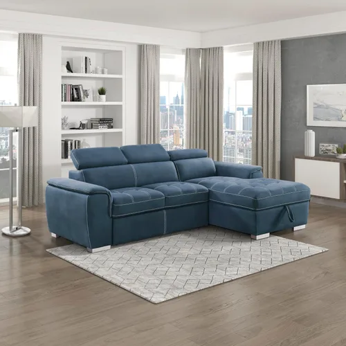 Vista 10 de Lexicon Cheyenne Sofá cama modular convertible, diván derecho, color azul