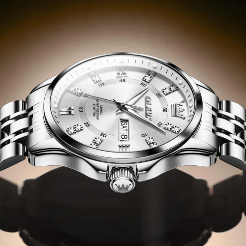 Vista 21 de OLEVS - Relojes de diamantes para hombres, relojes de vestir a prueba de agua, relojes analógicos de cuarzo de lujo con calendario de fecha y correa